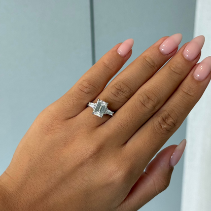 2.54ct Emerald Cut Lab Grown Rosetta Design Platinum