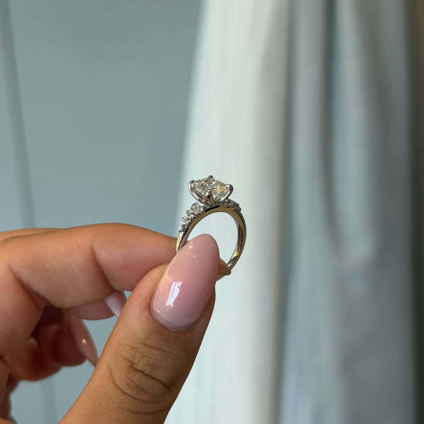 2.02ct Cushion Cut Lab Grown Custom Cluster Design Platinum
