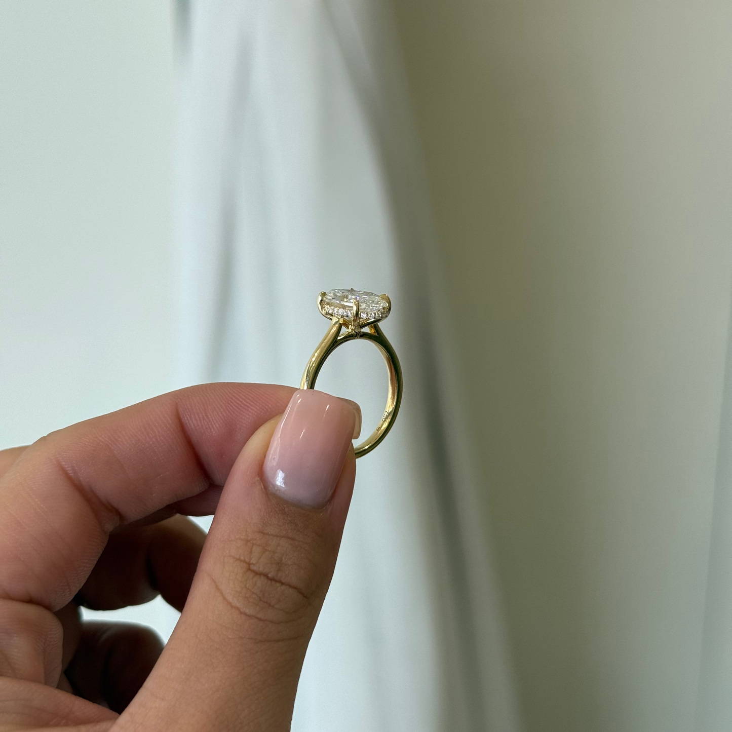 3.02ct Moval Cut Lab Grown Bella Design Yellow Gold