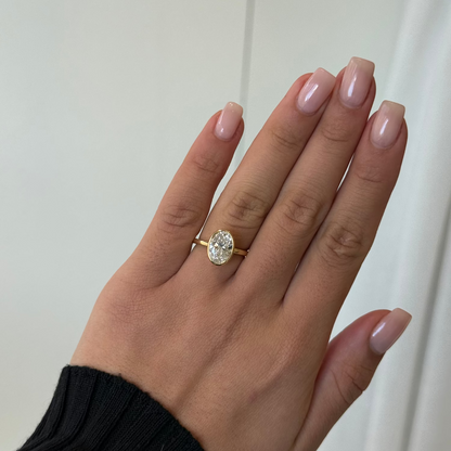 2.05ct Oval Cut Lab Grown Custom Bezel Design Yellow Gold