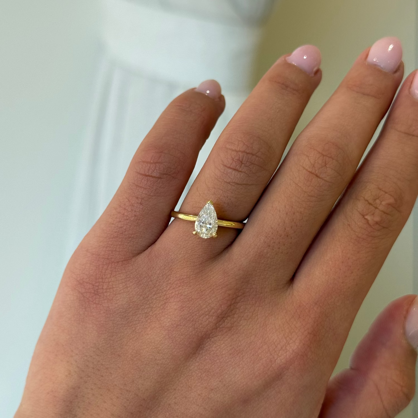 1.01ct Pear Cut Lab Grown Audrey Design Yellow Gold