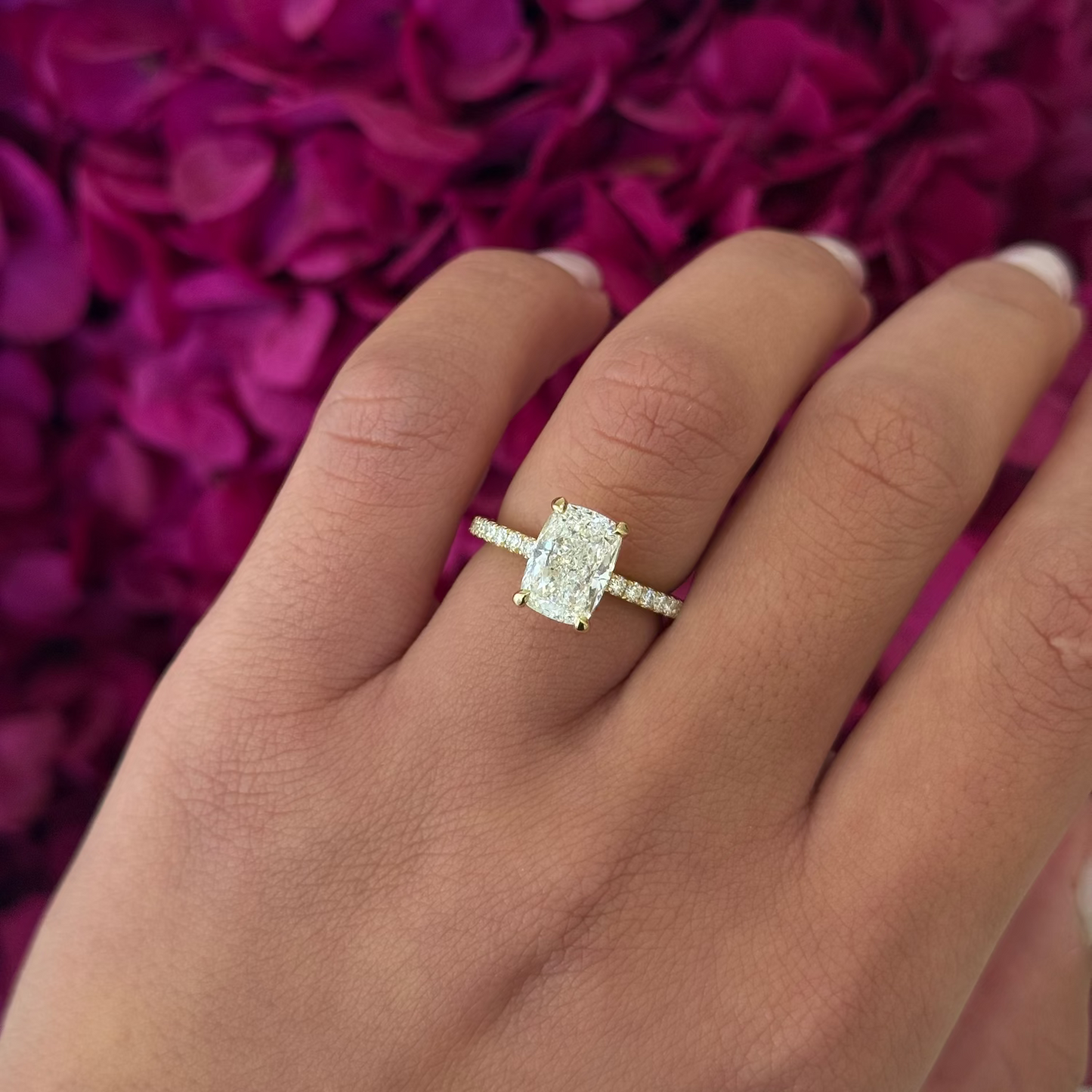 2.64ct Cushion Cut Lab Grown Bassano Design 18ct Yellow Gold