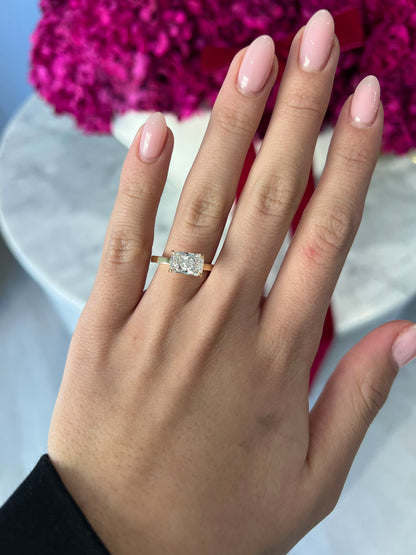 2.03ct Radiant Cut Lab Grown Audrey East - West Design Yellow Gold