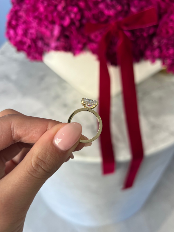 2.03ct Radiant Cut Lab Grown Audrey East - West Design Yellow Gold