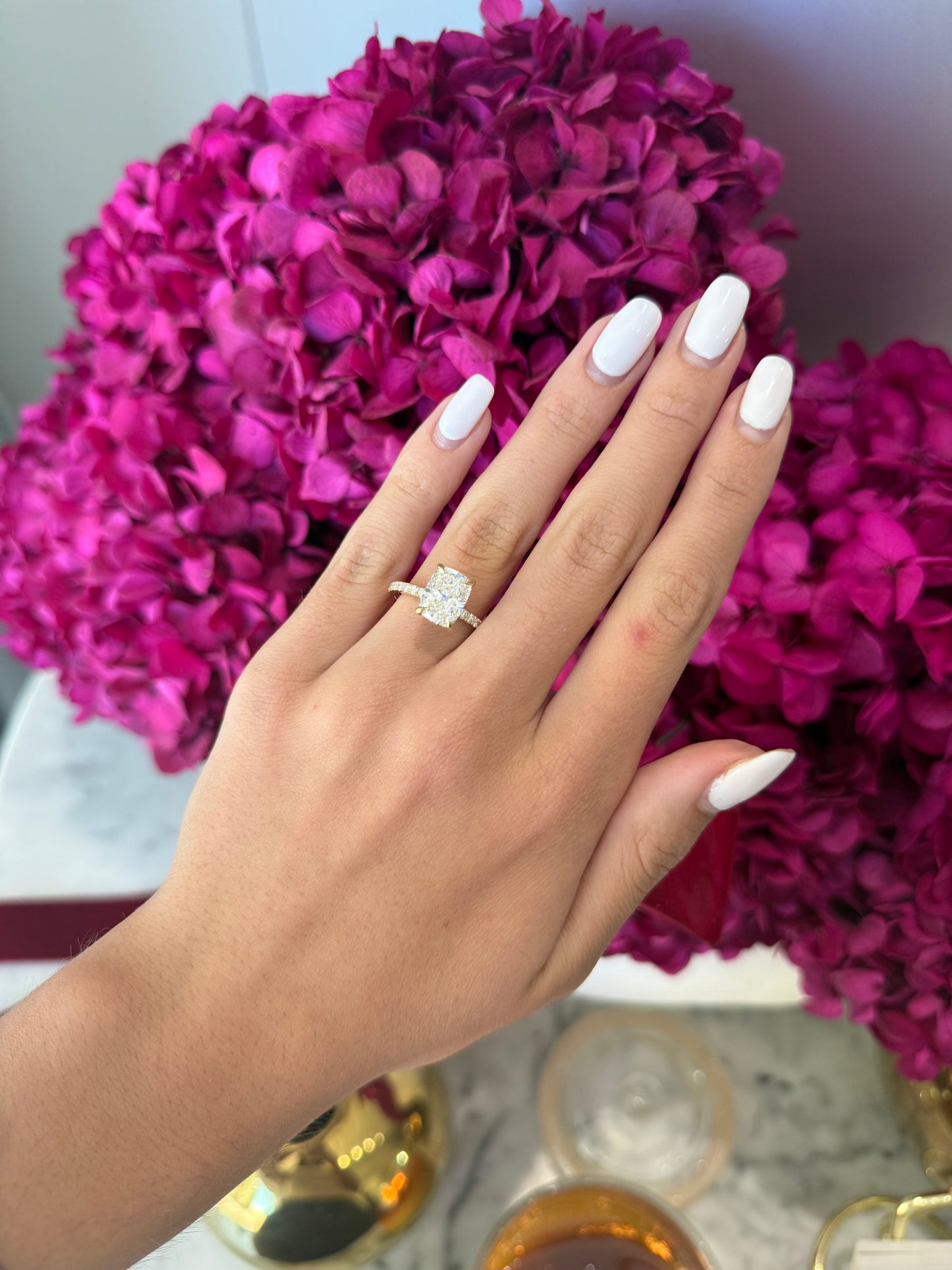 3.03ct Cushion Cut Lab Grown Custom Bassano Design 18ct Yellow Gold