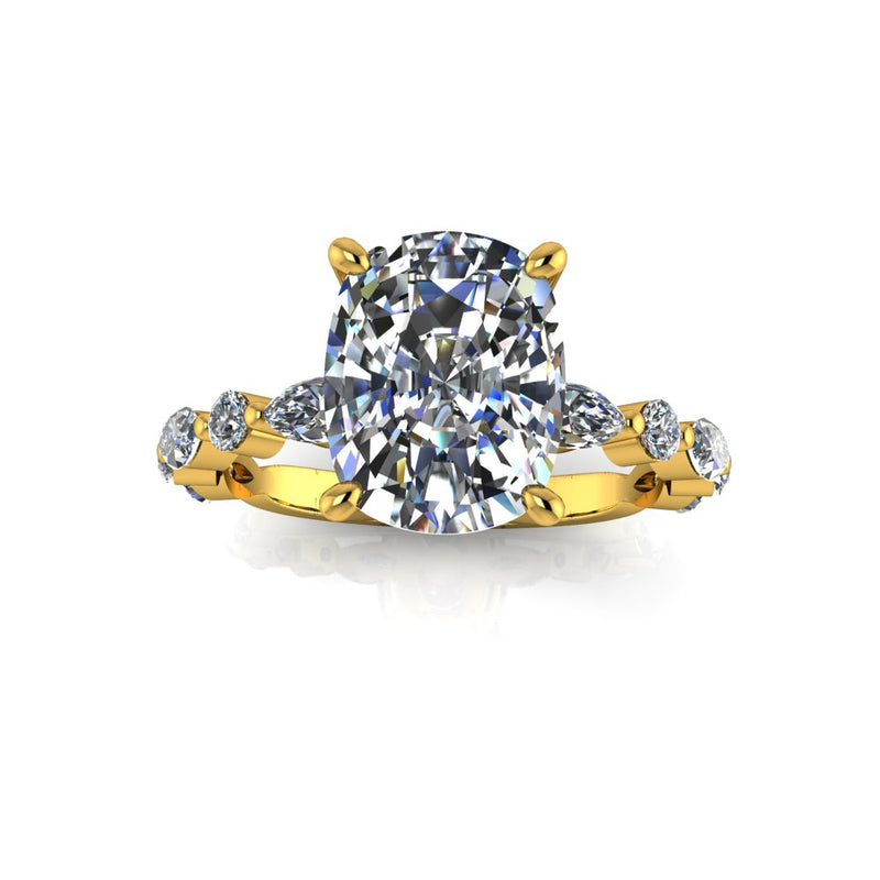 3.03ct Cushion Cut Lab Grown Electra Design Yellow Gold