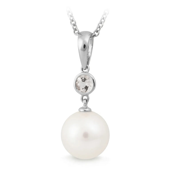 Morganite & Freshwater Pearl Drop Pendant silver