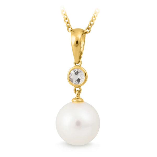 Morganite & Freshwater Pearl Drop Pendant gold