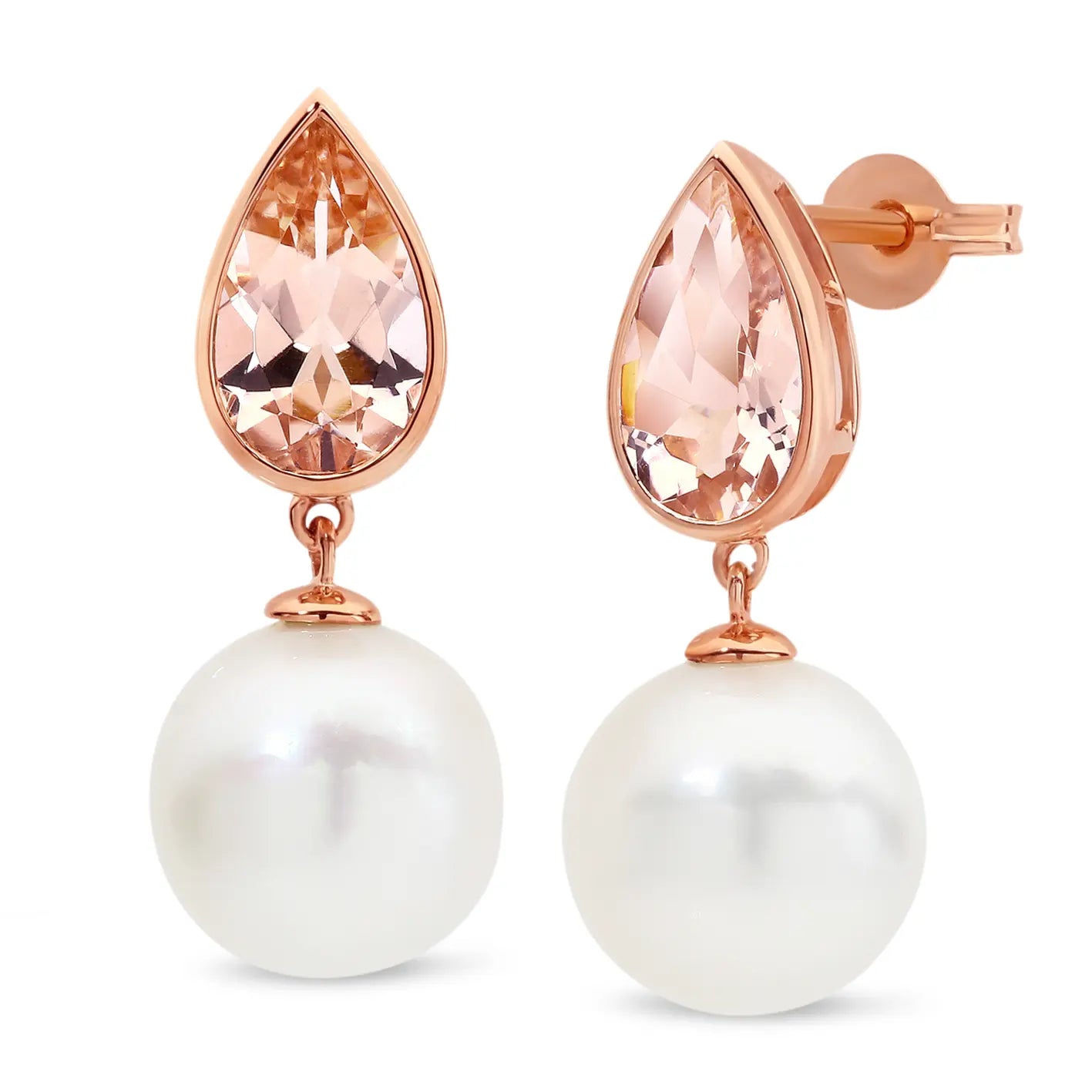 Morganite & South Sea Pearl Drop Earrings rose