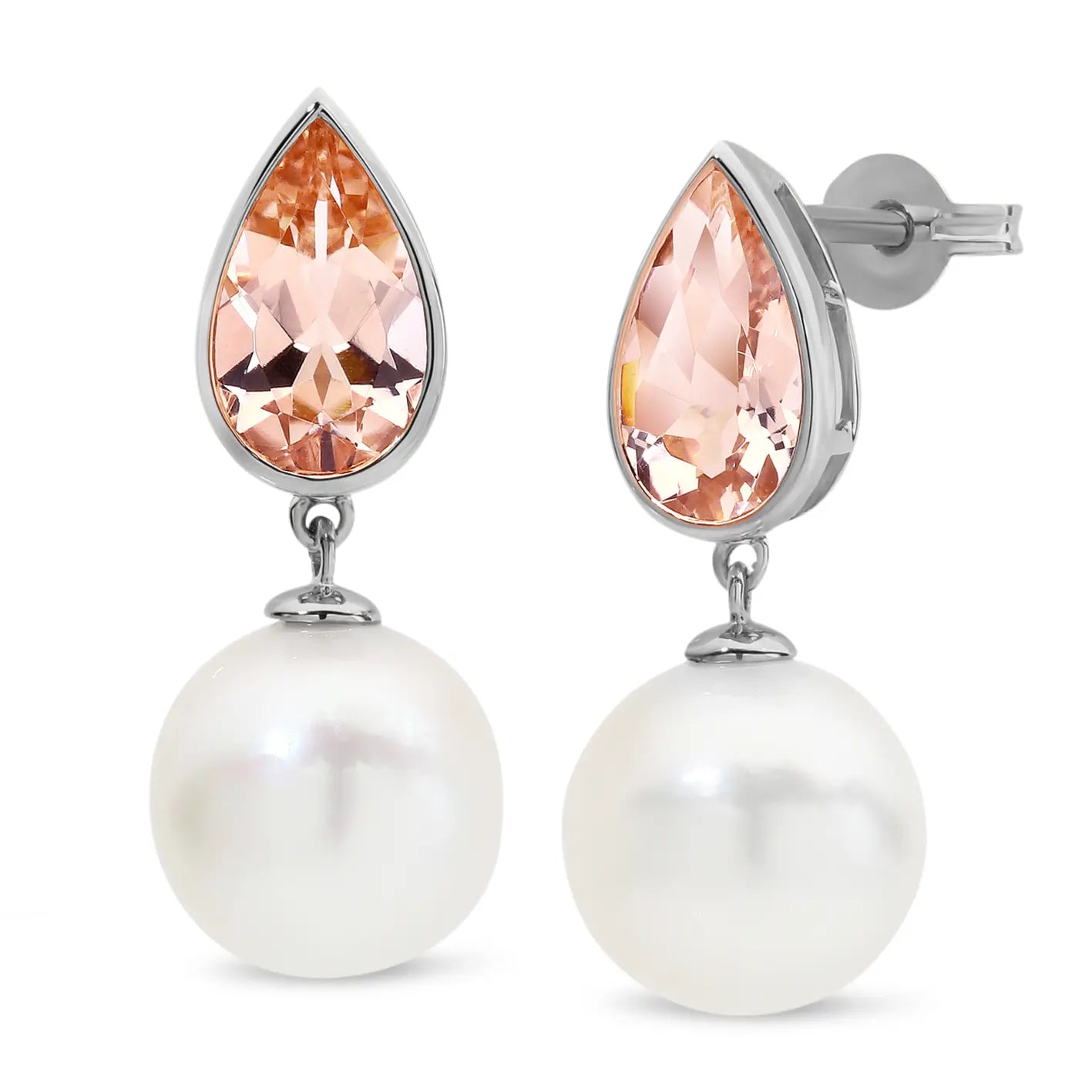Morganite & South Sea Pearl Drop Earrings