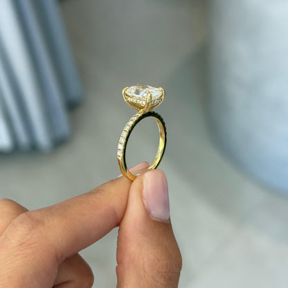 3.03ct Cushion Cut Lab Grown Custom Bassano Design 18ct Yellow Gold
