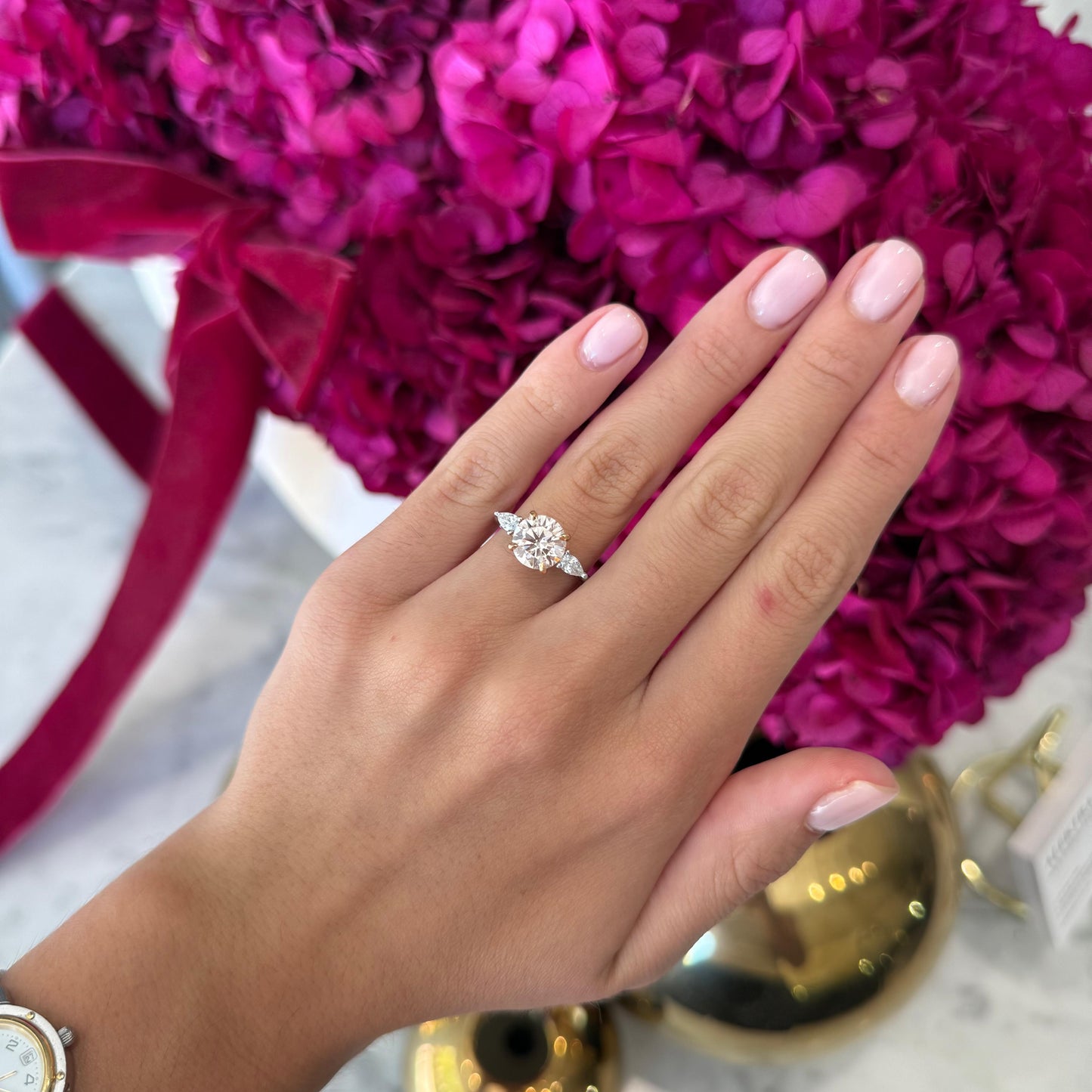 2.24ct Round Pink Lab Grown Diamond Alessia Design Platinum and Rose Gold