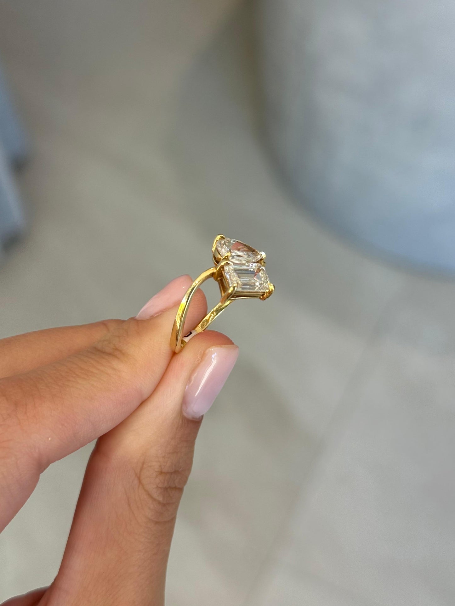 Toi et Moi Two stone - 1.56ct Emerald Cut Lab Grown Diamond & 0.97ct Pear Cut Lab Grown Custom Design Yellow Gold