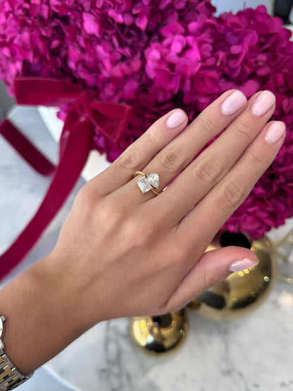 Toi et Moi Two stone - 1.56ct Emerald Cut Lab Grown Diamond & 0.97ct Pear Cut Lab Grown Custom Design Yellow Gold