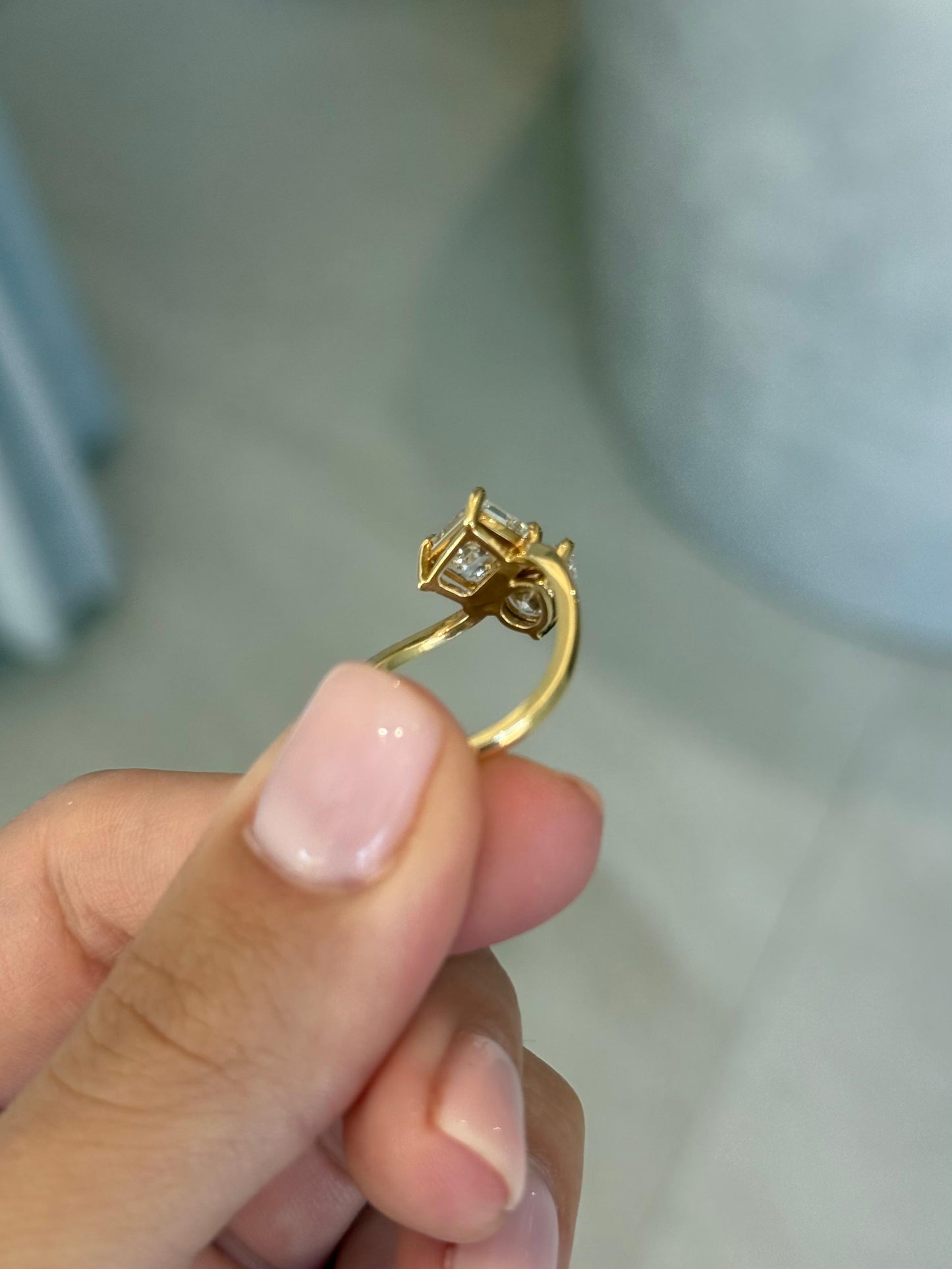 Toi et Moi Two stone - 1.56ct Emerald Cut Lab Grown Diamond & 0.97ct Pear Cut Lab Grown Custom Design Yellow Gold