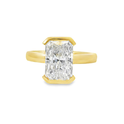 2.57ct Radiant Cut Lab Grown Diamond Half Bezel Design Yellow Gold