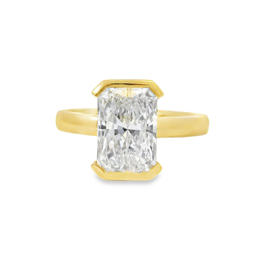 2.57ct Radiant Cut Lab Grown Diamond Half Bezel Design Yellow Gold