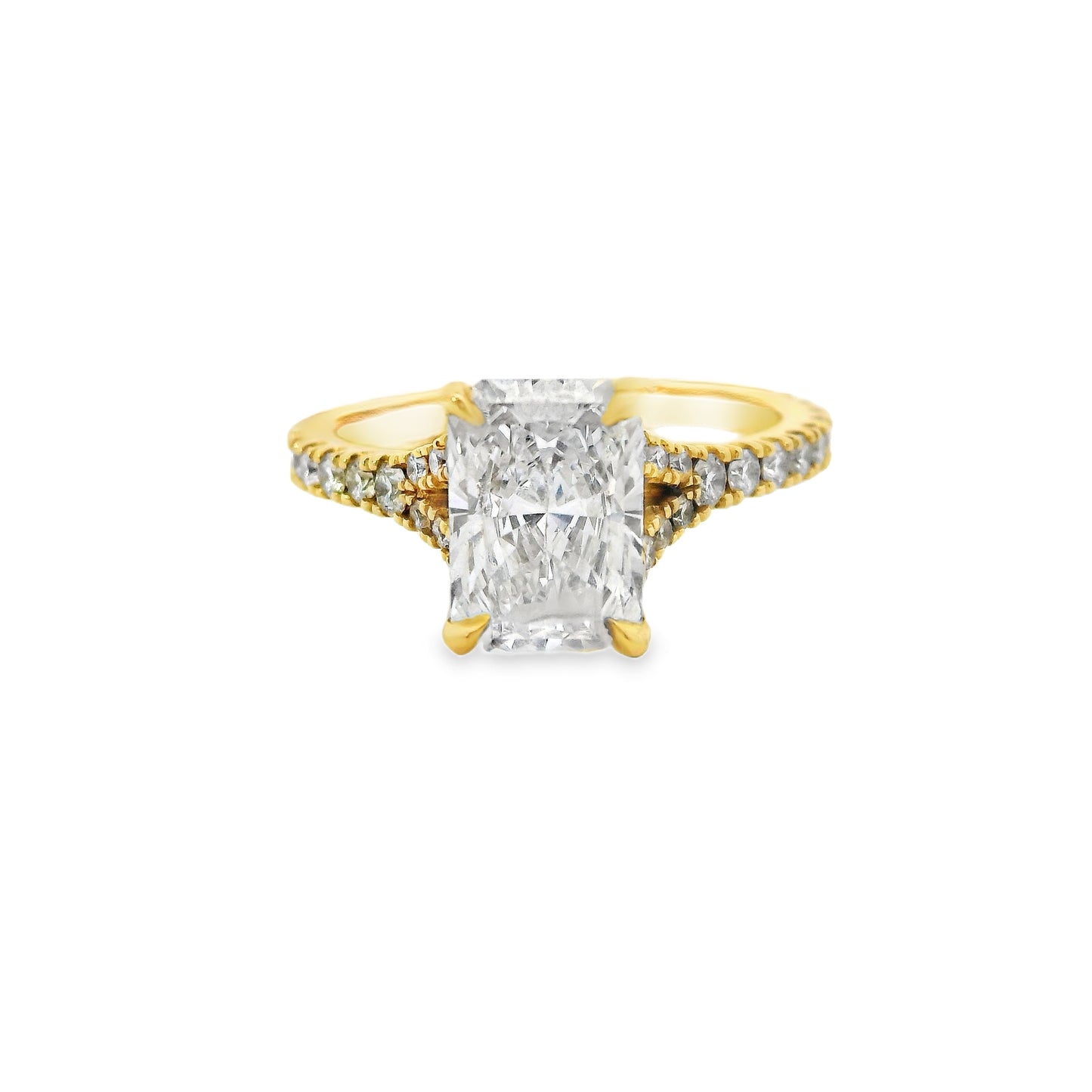 1.71ct Radiant Cut Lab Grown Simone Design Yellow Gold