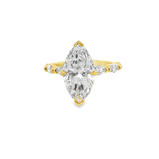 3.08ct Marquise Cut Lab Grown Custom Arrow Design Yellow Gold