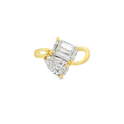 Toi et Moi Two stone - 1.56ct Emerald Cut Lab Grown Diamond & 0.97ct Pear Cut Lab Grown Custom Design Yellow Gold