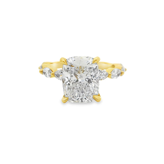 3.03ct Cushion Cut Lab Grown Electra Design Yellow Gold