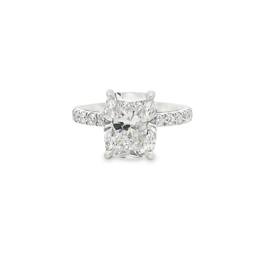 3.51ct Cushion Cut Lab Grown Custom Bassano Design Platinum