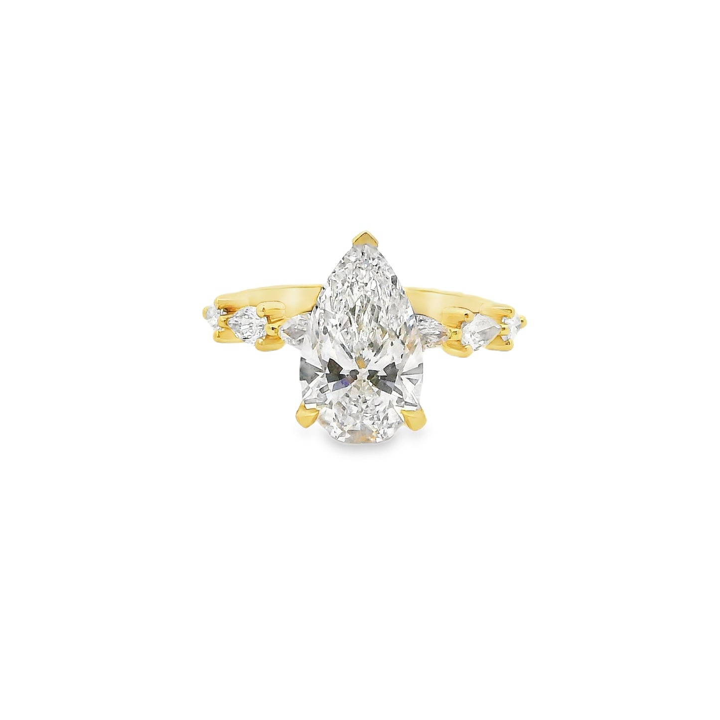 2.53ct Pear Cut Lab Grown Custom 3-Claw Pear Band Design Yellow Gold