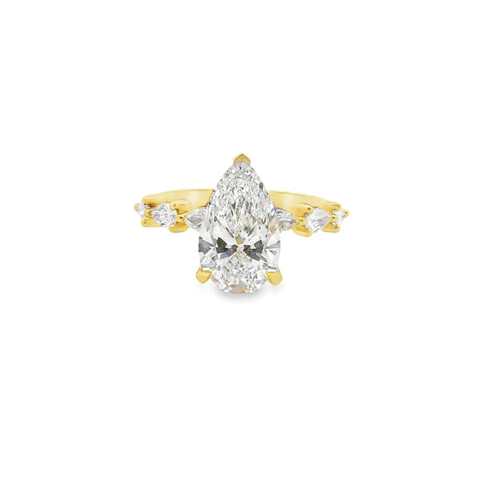2.53ct Pear Cut Lab Grown Custom 3-Claw Pear Band Design Yellow Gold