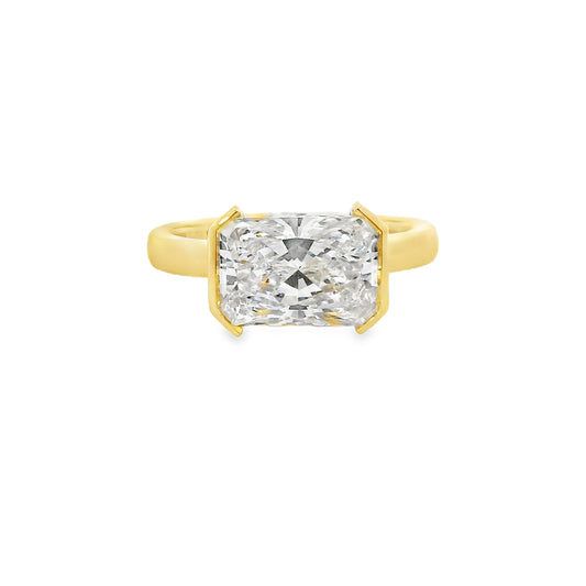 3.07ct Radiant Cut Lab Grown Custom Horizontal Half Bezel Design Yellow Gold
