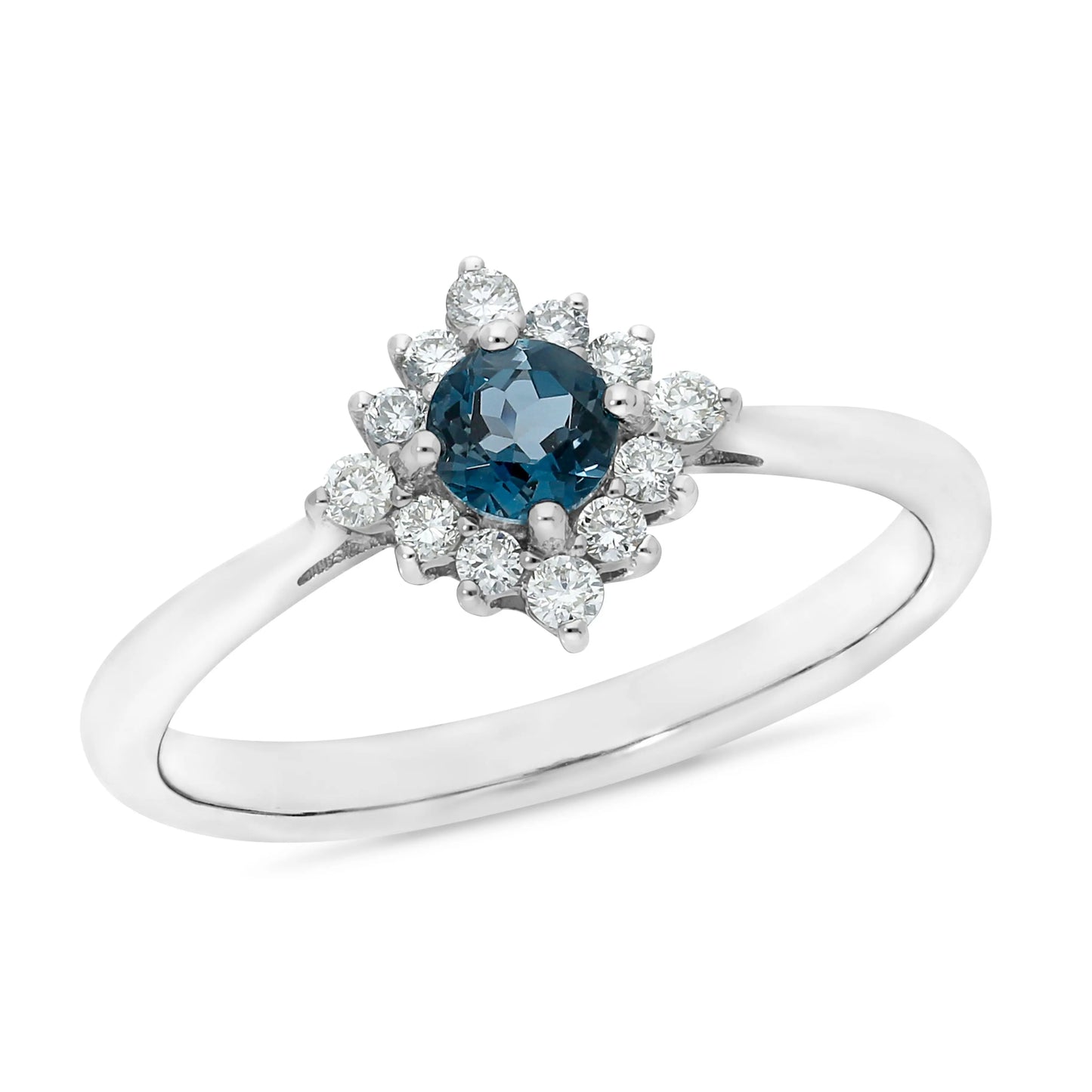 Round London Blue Topaz & Diamond Claw Set Dress Ring