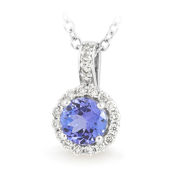 Tanzanite & Diamond Claw/Bead Set Pendant white