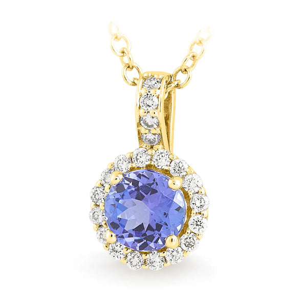 Tanzanite & Diamond Claw/Bead Set Pendant gold