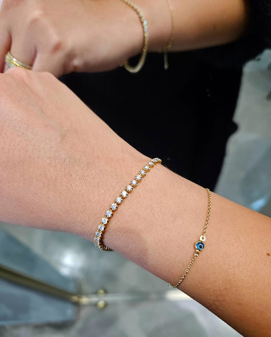 3.20ct Crown set Tennis Bracelet Natural Diamonds Yellow Gold