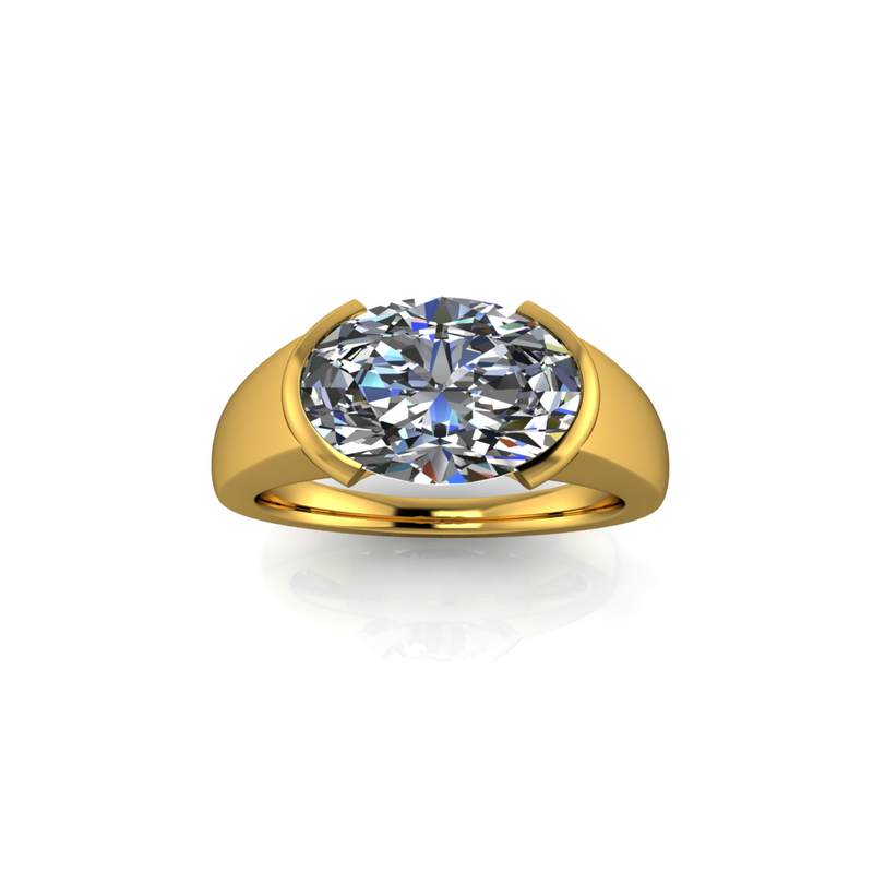 2.50ct Oval Cut Lab Grown Custom Horizontal Half Bezel Design Yellow Gold