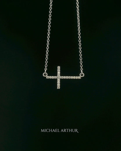 White Gold Sideways Diamond Cross