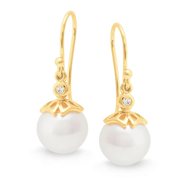 South Sea Pearl & Diamond Earrings gold