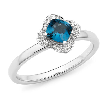 Flower London Blue Topaz & Diamond Claw/Bead Set Dress Ring