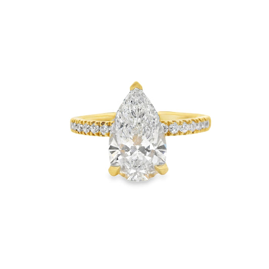 2.06ct Pear Cut Lab Grown Bassano Design Yellow Gold