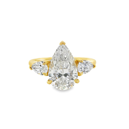 2.61ct Pear Cut Lab Grown Custom Rosetta Design Yellow Gold