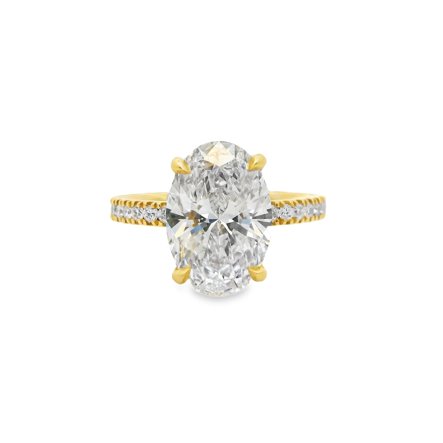 3.51ct Oval Cut Lab Grown Diamond Bassano Design Yellow Gold