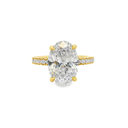 3.51ct Oval Cut Lab Grown Diamond Bassano Design Yellow Gold