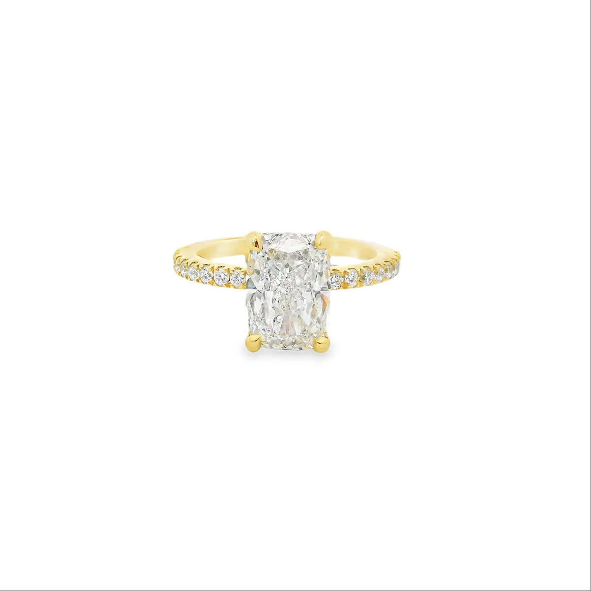 2.64ct Cushion Cut Lab Grown Bassano Design 18ct Yellow Gold