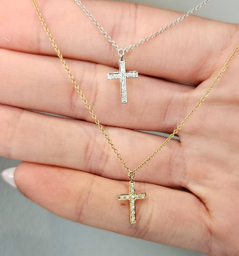 Diamond Bead Set Crucifix Cross Pendant