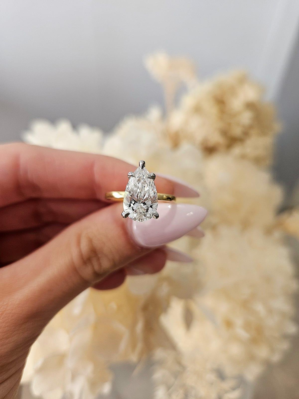 3.12ct Pear cut Lab Grown Catalina Design Two-tone - Michael Arthur Diamonds