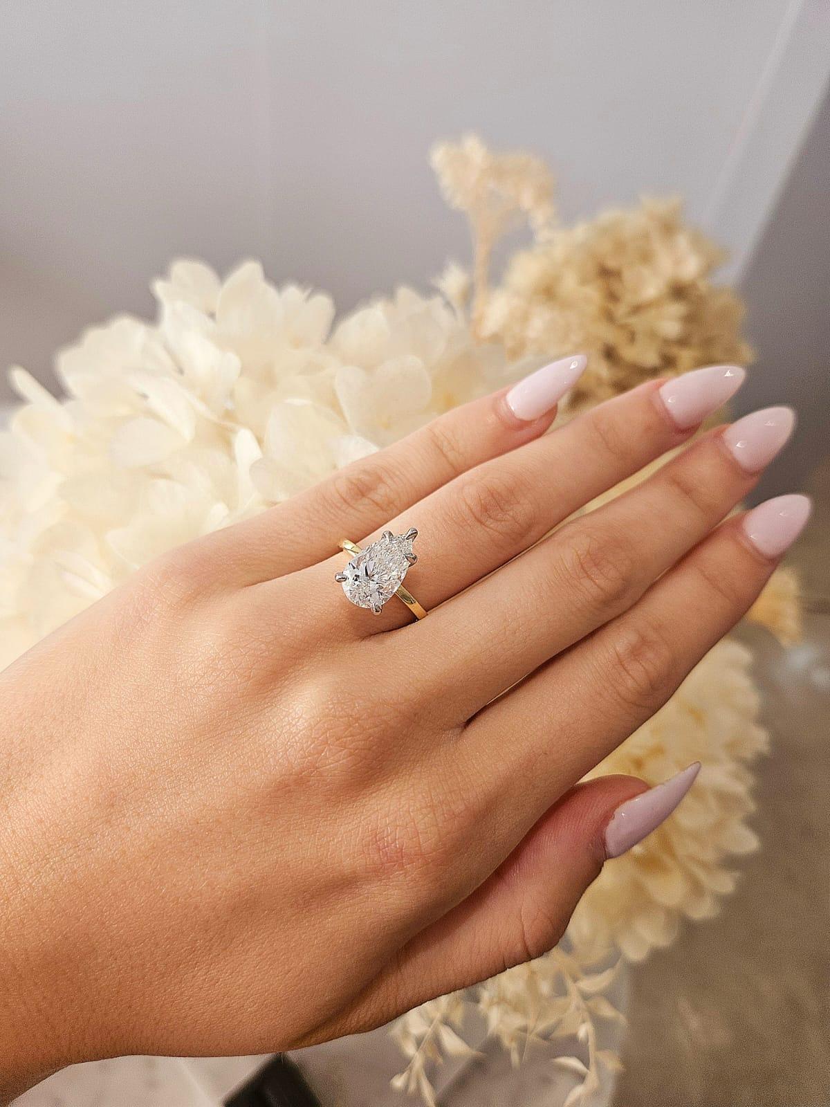 3.12ct Pear cut Lab Grown Catalina Design Two-tone - Michael Arthur Diamonds