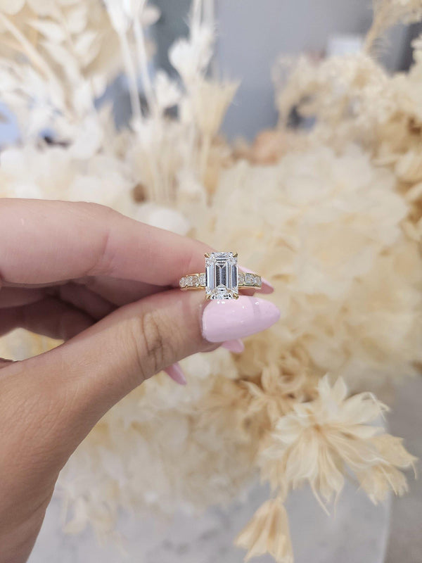 3.05ct Emerald Cut Lab Grown Custom made Bassano Design Yellow Gold - Michael Arthur Diamonds