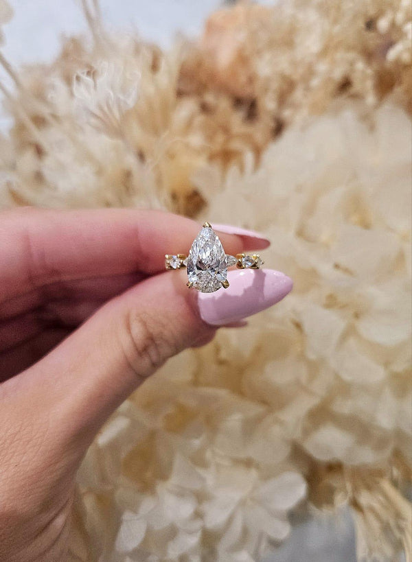 2.53ct Pear Cut Lab Grown Custom 3-Claw Pear Band Design Yellow Gold - Michael Arthur Diamonds