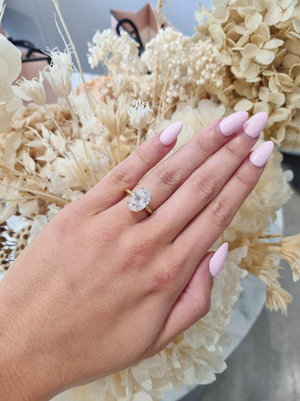 4.00ct Oval Cut Lab Grown Audrey Design Yellow Gold - Michael Arthur Diamonds