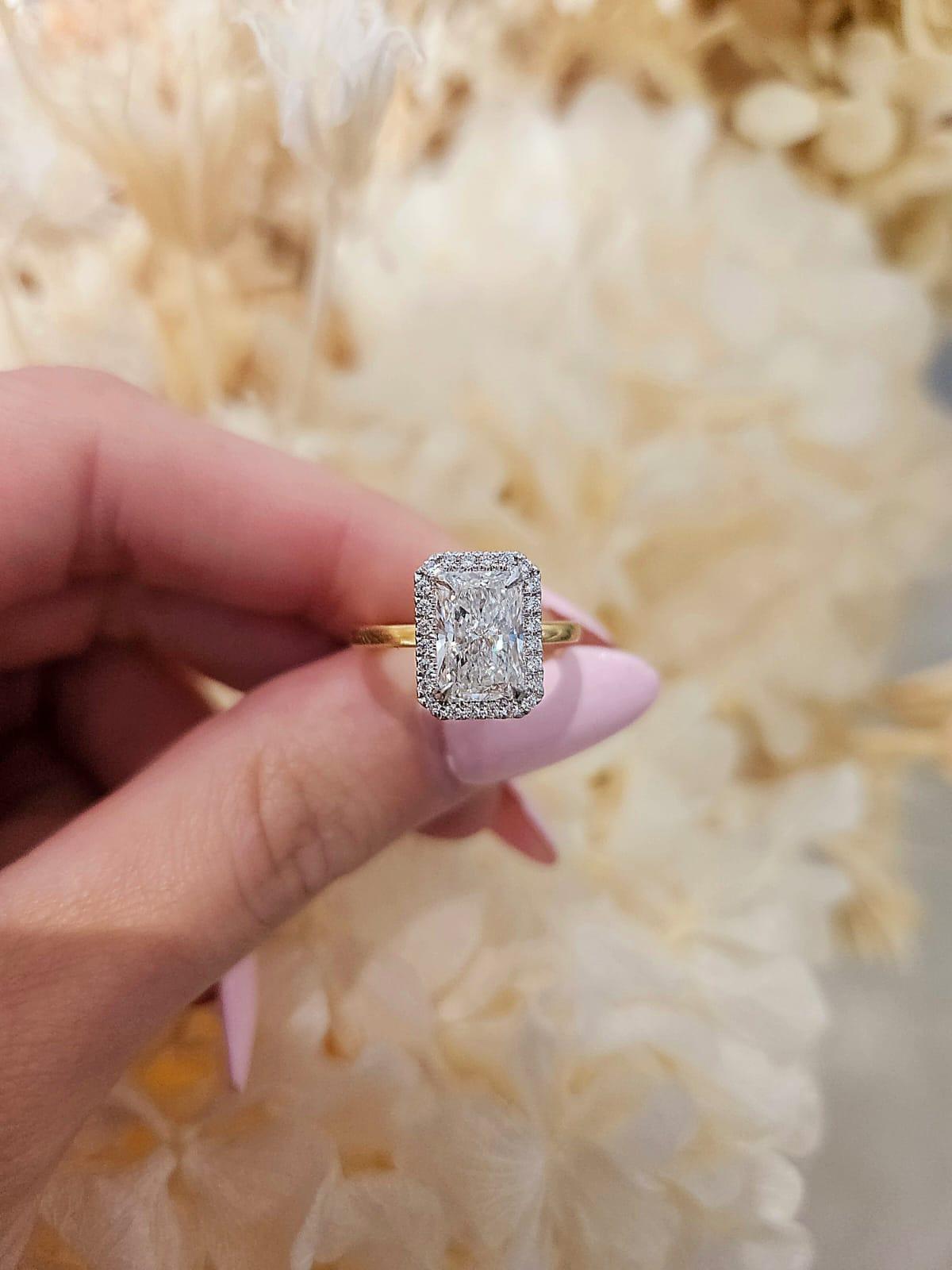 2.03ct Radiant Cut Lab Grown Custom Halo Design Two - tone - Michael Arthur Diamonds
