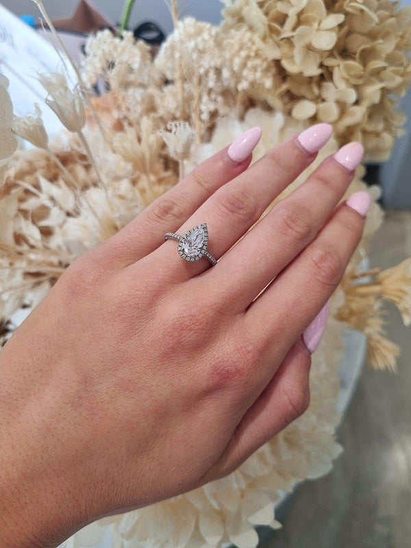 1.21ct Pear Cut Natural Grown Custom Pissarro 3 Row Diamond Design Platinum - Michael Arthur Diamonds